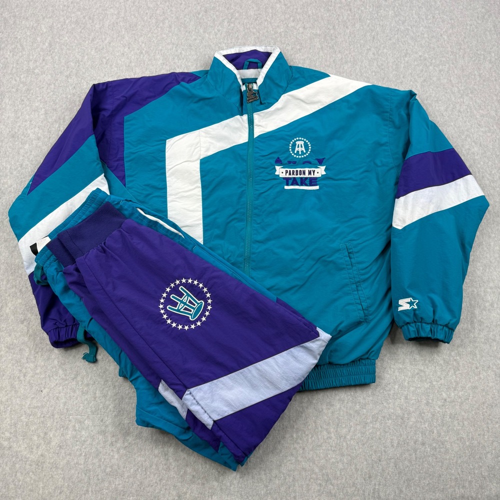 Vintage Starter Barstool Pardon My Take Tracksuit Mens Large Blue Windbreaker